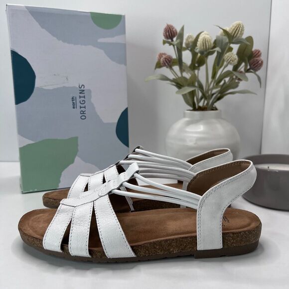Earth Origins Laney Leather Sling-Back Sandals White 7260024 Women's 8.5 NWB - Picture 1 of 10